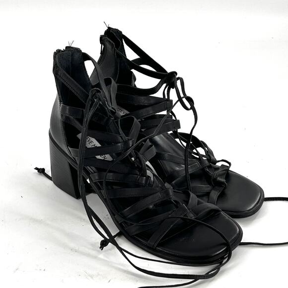 Steve Madden Cherri Sandals 9 Black NWOT Shoes Block Heel Strappy Ankle Tie - Picture 2 of 7